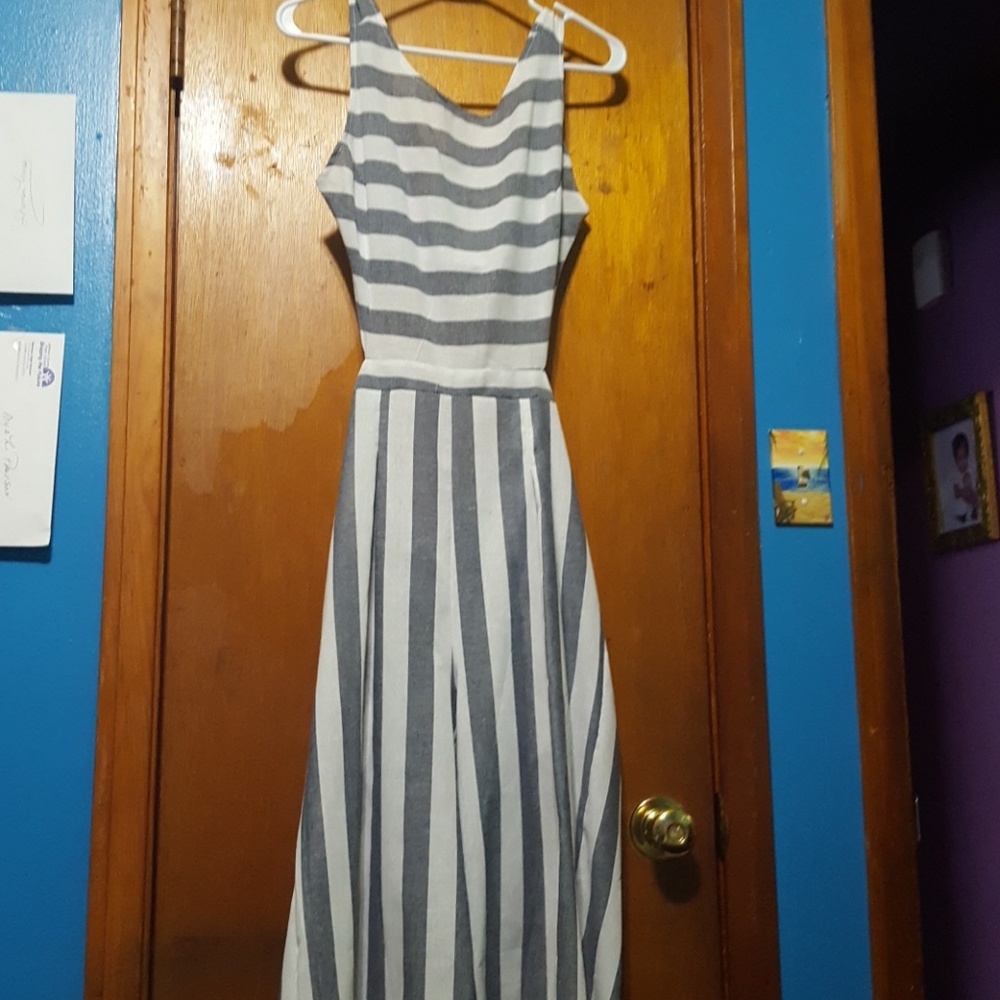 Women's sleeveless striped jumpsuit wide leg pants